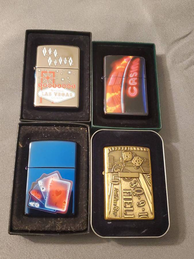 Lot Of 4 Vegas Zippo Lighters- Las Vegas 100 Years, Casino, 4 Aces, Craps  Auction