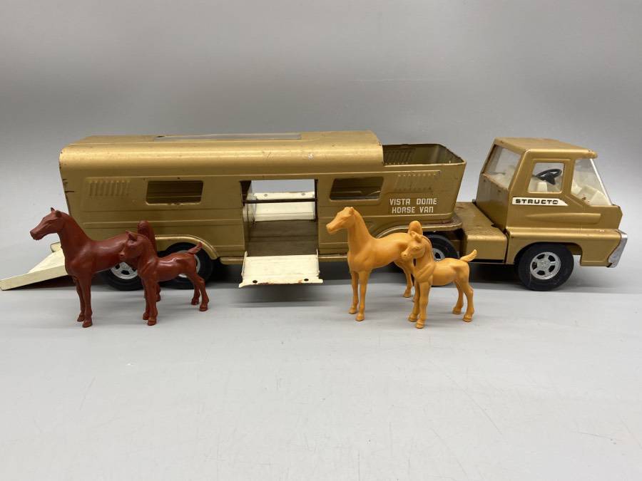 Camion Et Remorque Chevaux Structo Vista Dome – Vintage 60s, Cabine Turbine, 2 Portes
